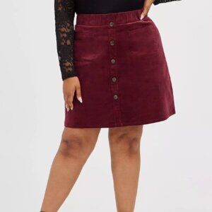 Torrid Women's Cordoroy Burgundy Button-Front Skirt